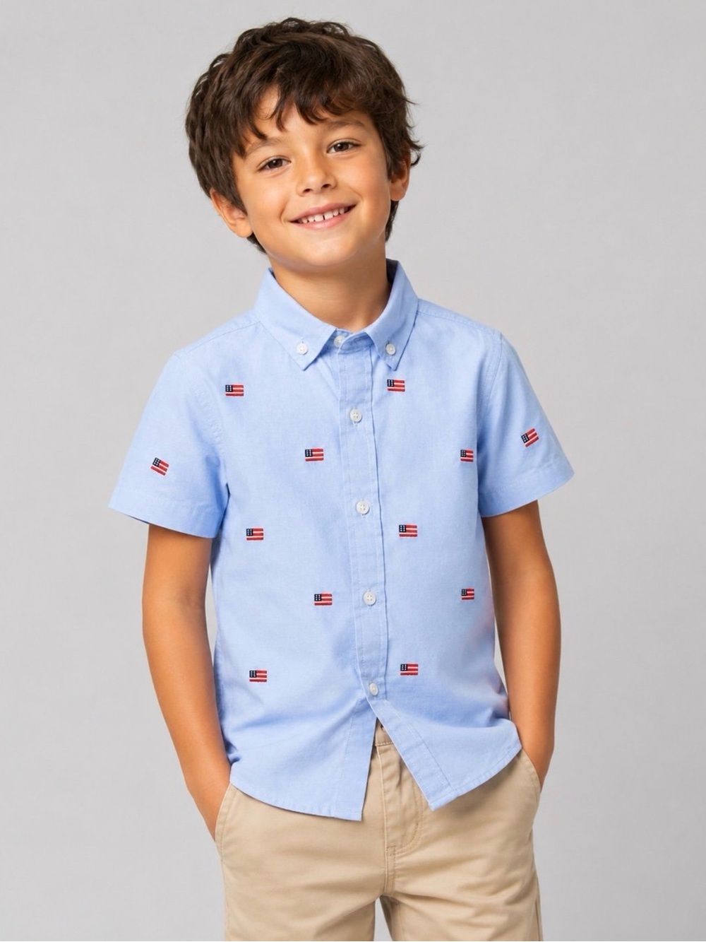 Like New Janie and Jack American Flag Embroidered Button Down - Size 3T